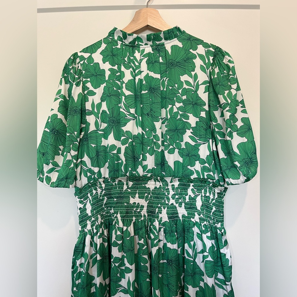 JCREW Smocked Waist Greenhouse Floral Kelly Green Preppy Garden Dress sz L - Picture 11 of 13